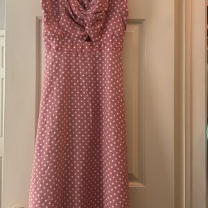 SHEIN Pink and White Polka Dot Midi Dress